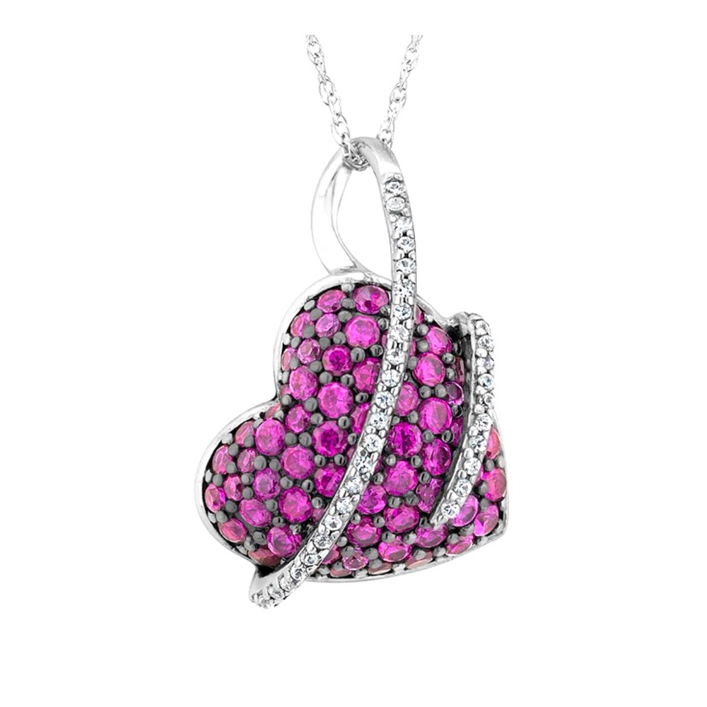 Valentine’s Day ❤️Ruby Heart & Lab Created White Sapphire Pendant Neckla…